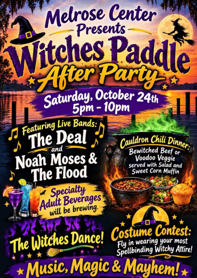 Poster: Witches Paddle After Party at Melrose Center, Saturday, October 24, 2026